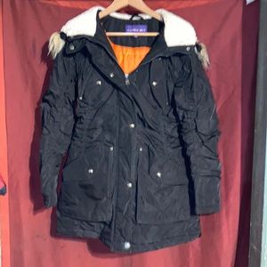 Madden Girl Black Anorak Jacket with Detachable Faux Fur Hood Size women’s m/m